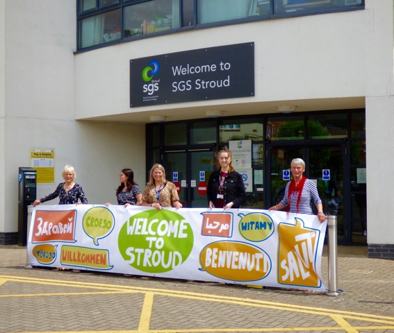 Outside SGS with banner